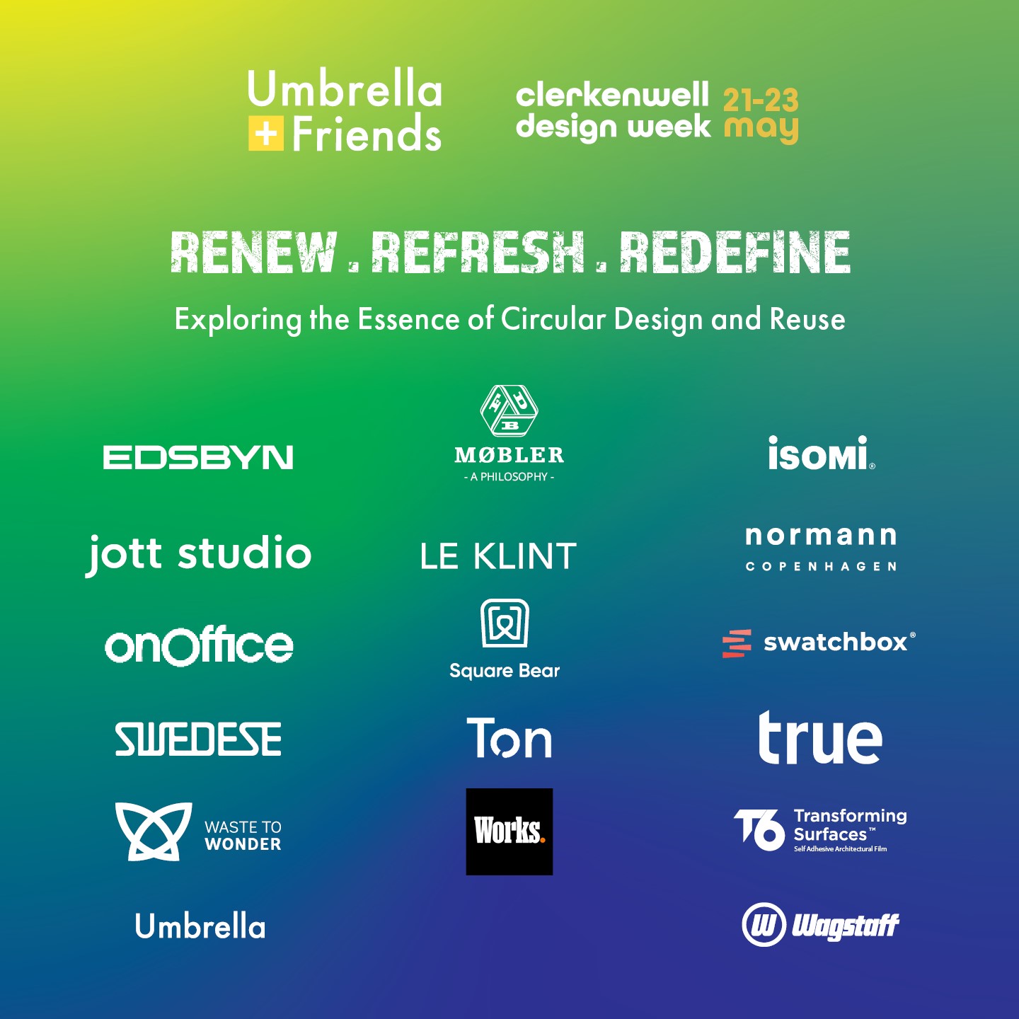 UMBRELLA & WAGSTAFF OPENS ITS DOORS TO A 360 DEGREE EXPLORATION OF CIRCULAR DESIGN AND REUSE EXPERTISE AT CLERKENWELL DESIGN WEEK 2024